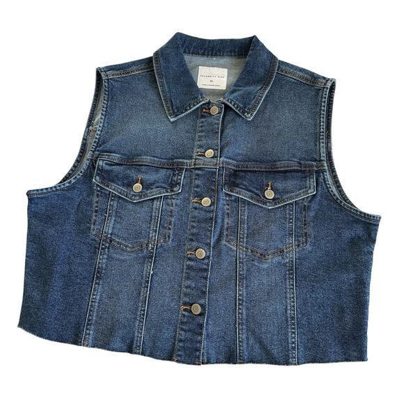 Via Penny Lane Reworked Apparel Elton John Graphic Raw Hem Cropped Denim Vest XL - Picture 2 of 6